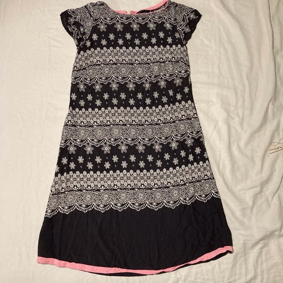 Melange Black and White A-Line Dress with Flutter Cap Sleeves - Picture 1 of 14